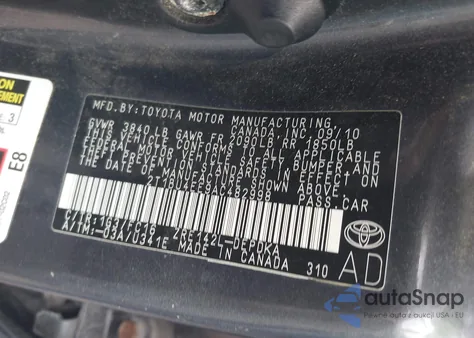 2010 Toyota Corolla Le из США, поврежденный, VIN 2T1BU4EE9AC482998